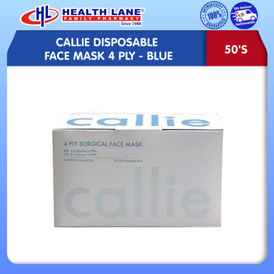 CALLIE DISPOSABLE FACE MASK 4 PLY 50'S- BLUE